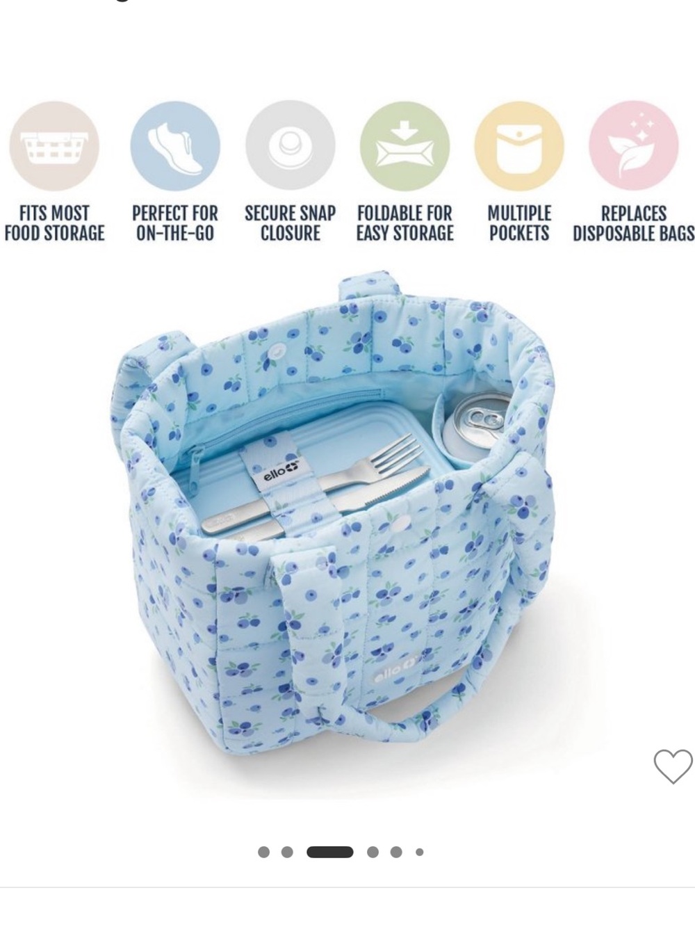 ELLO PUFFER LUNCH TOTE in a blue blueberry pattern - Picture 2 of 7